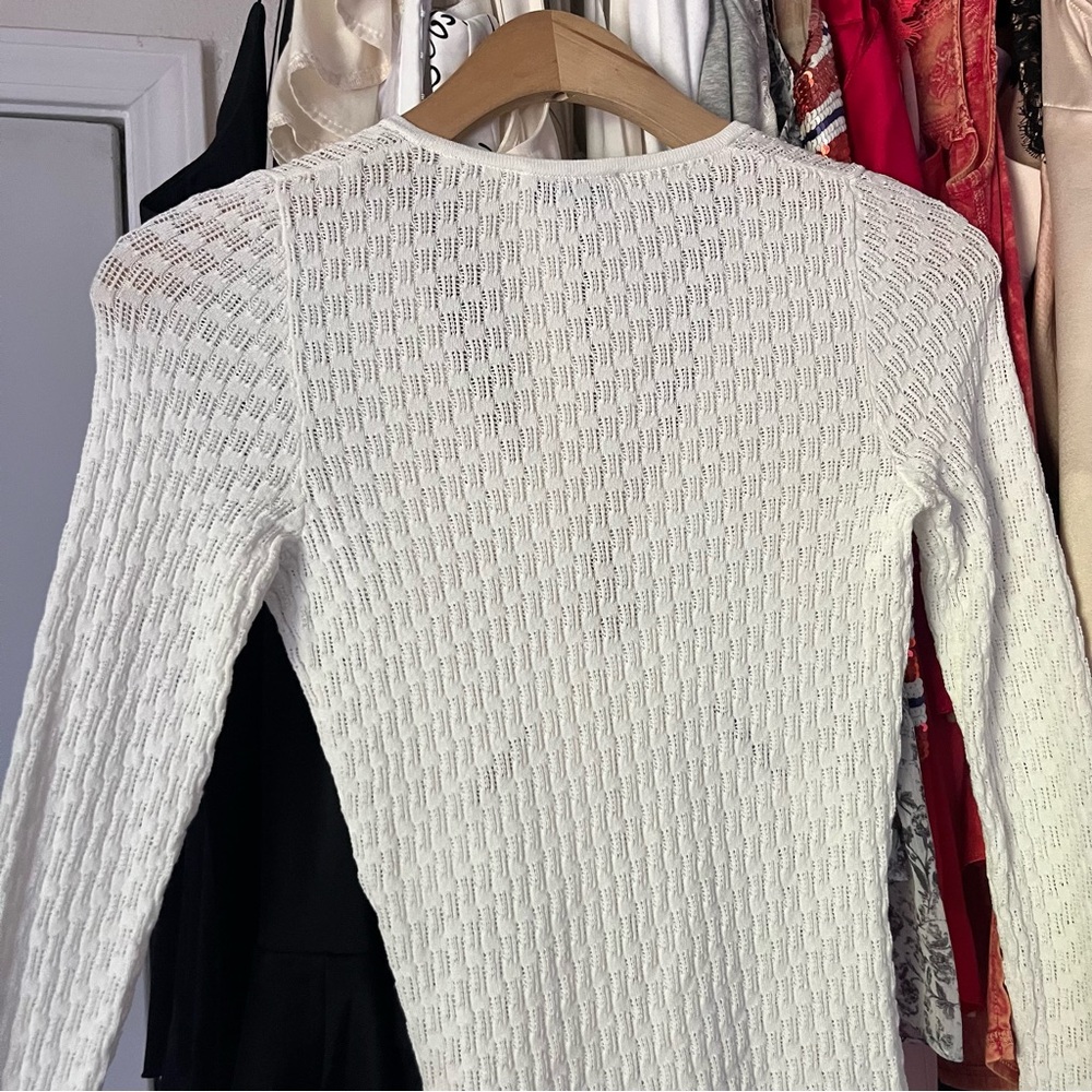SANDRO white o-ring cut out open crochet knit long sleeve top - Picture 3 of 6